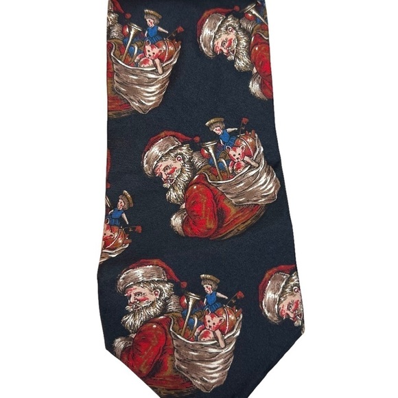 Vintage Fraser Thomson Dillards Silk Christmas Santa Holiday Tie Made in USA - Picture 1 of 4